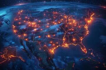 Wall Mural - a map of the united states with a bright orange glow