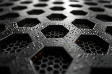 Leinwandbilder - Concentric hexagons made of dots, with lines connecting each dot to the center, forming a honeycomb pattern,