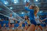 Intense women's volleyball match in action