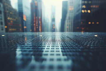 Leinwandbilder - Horizontal and vertical lines forming a grid, with dots at varying intervals, creating an abstract cityscape,