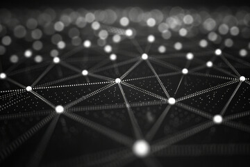 Leinwandbilder - An array of dots forming a hexagonal grid, with lines connecting adjacent dots to create a complex web,