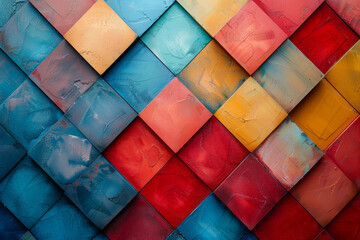 Poster - Squares arranged in a diagonal grid pattern, each row in a different gradient, creating a dynamic and layered effect,