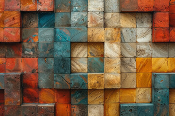 Poster - A pattern of overlapping squares in muted earth tones, forming a warm and inviting background,