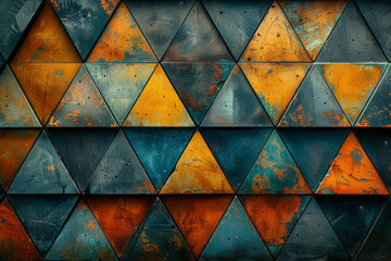 Poster - Triangles arranged in a repeating zigzag pattern, creating a dynamic and energetic background,