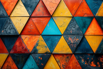 Wall Mural - A tessellation of triangles in bold, contrasting colors, forming a striking and modern background,