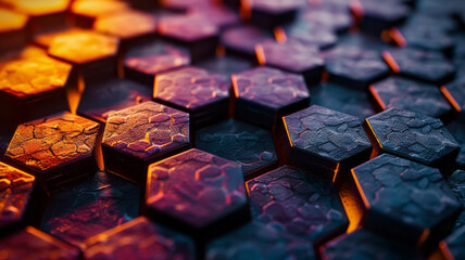 Poster - A gradient fill within a hexagonal grid, transitioning smoothly from light to dark, creating a sense of movement,
