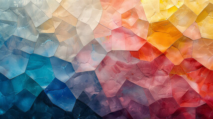 Leinwandbilder - Abstract design with pastel-colored irregular polygons overlapping slightly, forming a balanced yet chaotic pattern,