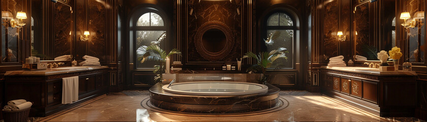 Wall Mural - A luxurious bathroom with a large bathtub and a mirror