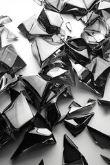 Aufkleber - Monochrome design with black irregular polygons on a white background, their chaotic arrangement forming a balanced composition,