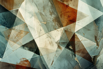 Aufkleber - Abstract depiction of irregular polygons in muted colors, their overlapping edges creating a sense of depth and balance,