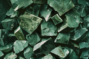 Poster - Composition of irregular polygons in varying shades of green, their chaotic arrangement creating a sense of natural balance,