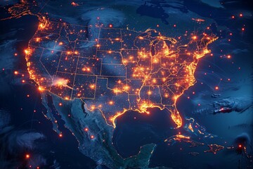 Wall Mural - a map of the united states with a lot of lights on it