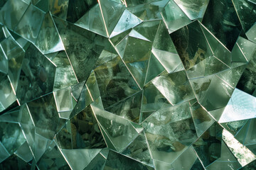 Aufkleber - Composition of irregular polygons in varying shades of green, their chaotic arrangement creating a sense of natural balance,