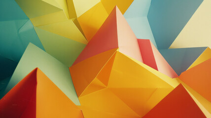 Aufkleber - Minimalist design with irregular polygons in bright colors, placed randomly on a neutral background for a balanced effect,