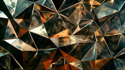Aufkleber - Artwork featuring irregular polygons in metallic shades, scattered to create a balanced and dynamic composition,
