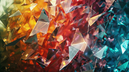 Aufkleber - Artwork featuring irregular polygons in metallic shades, scattered to create a balanced and dynamic composition,