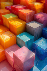 Leinwandbilder - Composition of vibrant colored blocks aligned asymmetrically, creating a dynamic yet balanced visual effect,