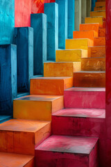Aufkleber - Composition of vibrant colored blocks aligned asymmetrically, creating a dynamic yet balanced visual effect,