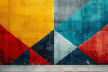 Fototapete - Minimalist design with large blocks of primary colors placed diagonally, intersecting at strategic points,