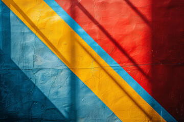 Fototapete - Minimalist design with large blocks of primary colors placed diagonally, intersecting at strategic points,