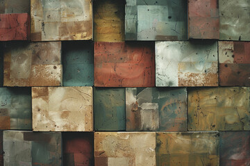 Fototapete - Artwork with oversized blocks of muted earth tones, arranged in a tiered pattern to convey depth and harmony,