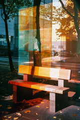 Fototapete - Design featuring alternating large blocks of warm and cool colors, creating a visually engaging contrast,