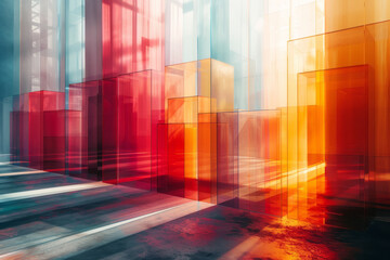 Aufkleber - Abstract illustration with large, translucent colored blocks layered over one another, blending at the edges,