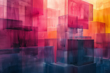 Aufkleber - Abstract illustration with large, translucent colored blocks layered over one another, blending at the edges,