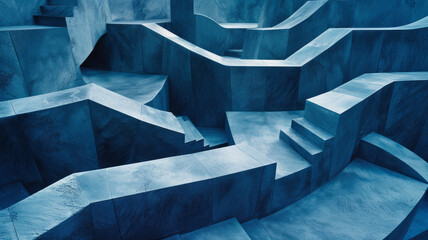 Fototapete - Composition of oversized blocks in shades of blue, forming a wave-like pattern for a calming effect,