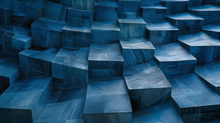 Leinwandbilder - Composition of oversized blocks in shades of blue, forming a wave-like pattern for a calming effect,