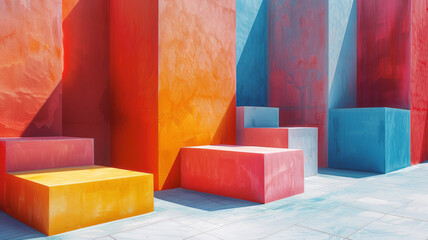 Poster - Illustration with large blocks of complementary colors, placed at varying heights to create visual interest,
