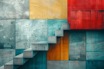 Poster - Minimalist artwork with large blocks of muted colors, placed symmetrically to achieve balance and harmony,