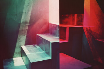 Leinwandbilder - Illustration featuring large blocks of gradient colors that transition from light to dark, creating a sense of depth,