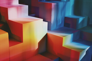 Leinwandbilder - Illustration featuring large blocks of gradient colors that transition from light to dark, creating a sense of depth,