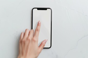 Canvas Print - A hand pointing at a cell phone with a white screen