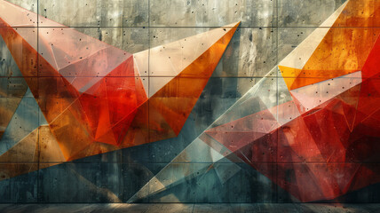 Fototapete - Modern design with overlapping polygons in contrasting colors and opacities, forming a fragmented, crystalline appearance,