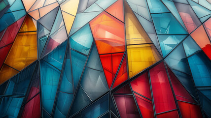 Aufkleber - Modern design with overlapping polygons in contrasting colors and opacities, forming a fragmented, crystalline appearance,