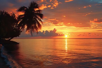 Canvas Print - Idyllic Tropical Sunset Beach Scene