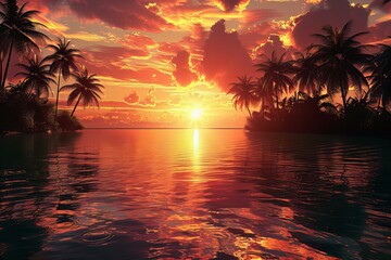 Canvas Print - Tropical Sunset Over Water