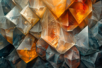 Leinwandbilder - Abstract artwork featuring intersecting pentagons with varying opacities, creating a layered, faceted effect,