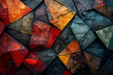 Fototapete - Abstract artwork featuring intersecting pentagons with varying opacities, creating a layered, faceted effect,