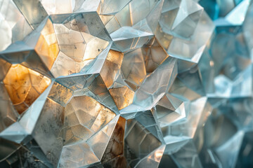 Leinwandbilder - Abstract artwork featuring intersecting pentagons with varying opacities, creating a layered, faceted effect,