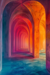 Leinwandbilder - Artistic rendering of overlapping arches in gradient colors, forming a rainbow-like effect with varying opacities,