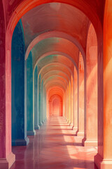 Leinwandbilder - Artistic rendering of overlapping arches in gradient colors, forming a rainbow-like effect with varying opacities,