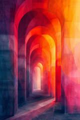 Leinwandbilder - Artistic rendering of overlapping arches in gradient colors, forming a rainbow-like effect with varying opacities,