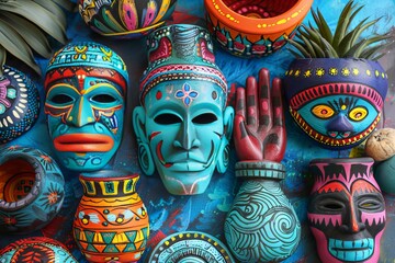 Wall Mural - Colorful African Tribal Masks and Art