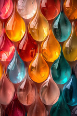 Fototapete - Composition of overlapping teardrop shapes in vibrant colors, their varying opacities creating a fluid, water-like effect,