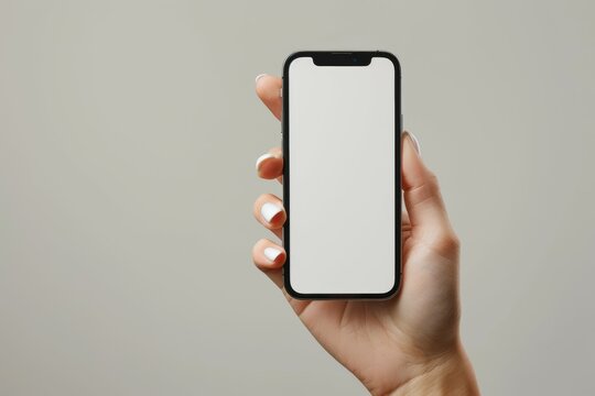 A person is holding a cell phone with a white screen