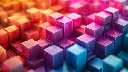 Leinwandbilder - Abstract design with isometric cubes in gradient colors, forming a layered, three-dimensional effect,