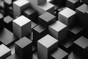 Leinwandbilder - Minimalist illustration with isometric cubes in various shades of grey, creating a sleek and elegant visual effect,